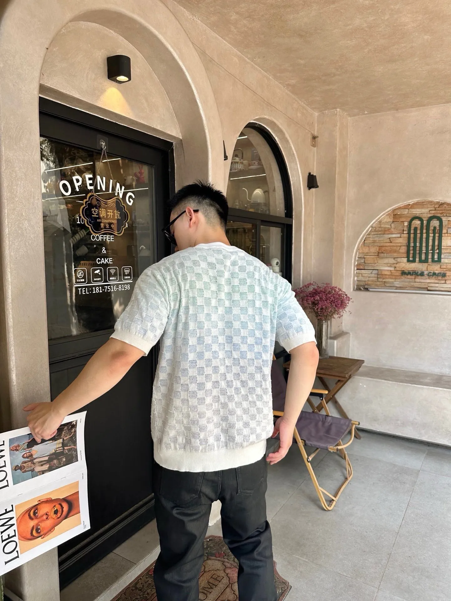 Louis Vuitton/Louis Vuitton 25ss checkerboard gradient knitted short sleeves